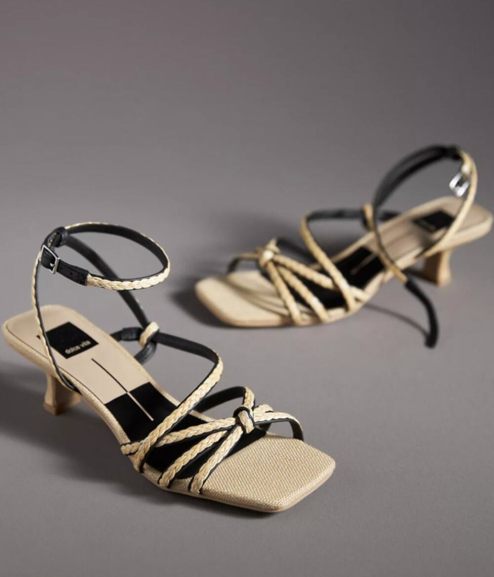 Dolce Vita x Anthropologie Black Neutral Bev Braid Kitten Heels NEW Size 6.5
